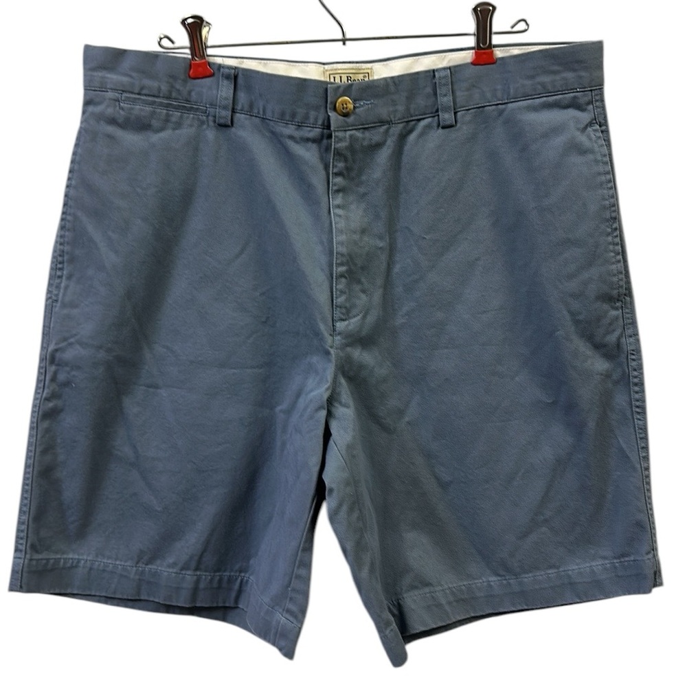LL Bean Blue Chino Cotton Shorts Classic Fit Flat Front 8 Inch Inseam Mens 36